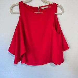 alice + olivia Coralee Blouse, Cold-Shouldered Flutter Sleeve size 2 Deep Ruby